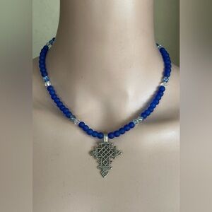 18 inch Blue Coptic Cross Choker NWOT